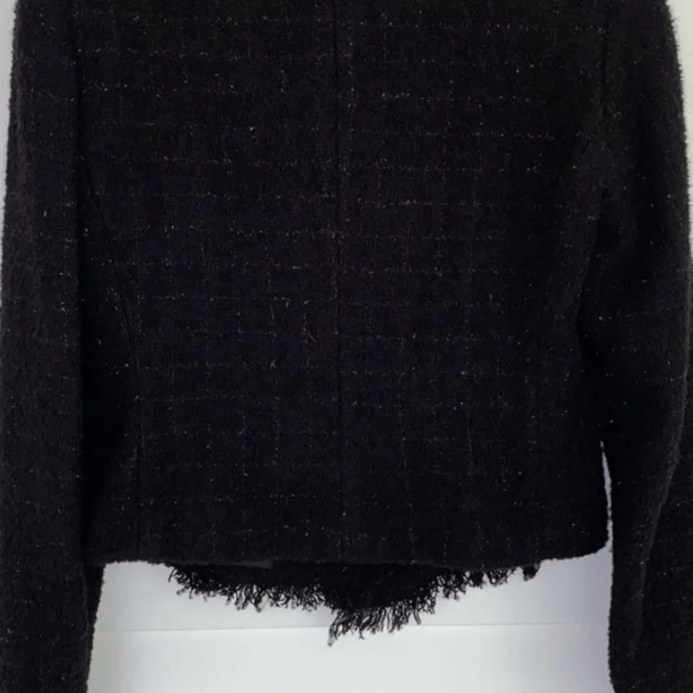 Express Wool Blend Boucle Fringe Trim Moto Jacket Black 5/6